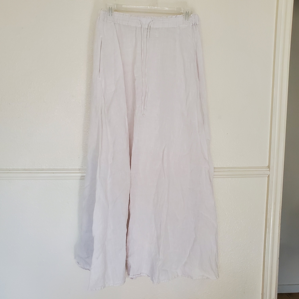 Velvet with Cleo Wade White Linen Maxi Skirt Elastic Drawstring Waist Pockets
